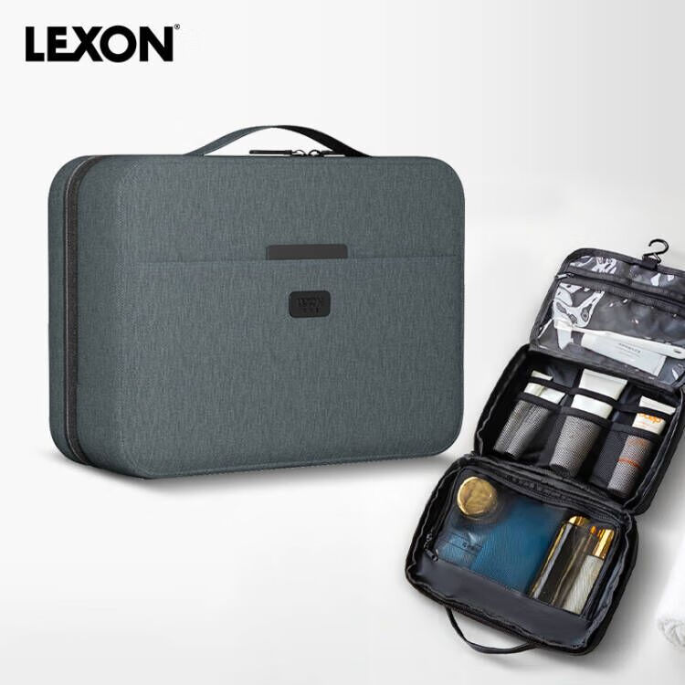 LEXON Travel Storage Bag Toiletry Bag for Men, Business Trip Accessory Bag for Women, Portable Multifunctional Cosmetic Bag, Gray-Blue Color