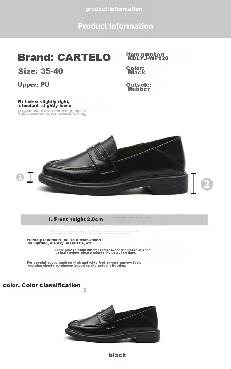 CARTELO Women's Slip-On Leather Shoes, Black British Style Loafers, KDLYJ-WF120, Black, Size 36 3
