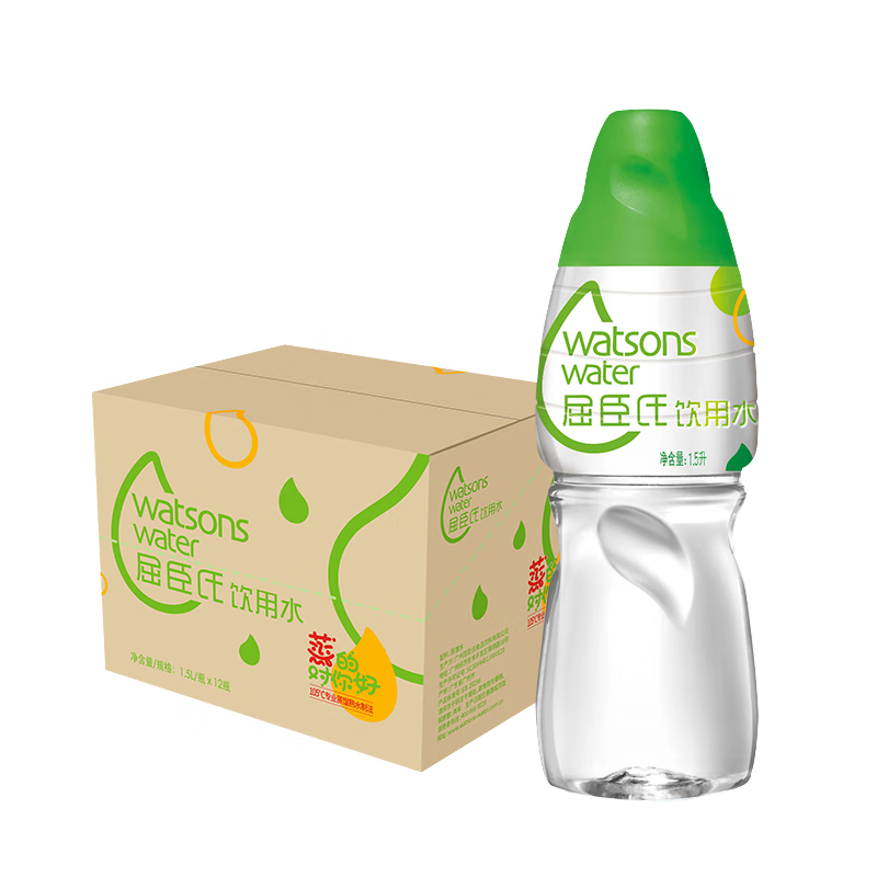 屈臣氏蒸馏水纯净水1.5L*12瓶 整箱大瓶装水饮用水运动泡茶煲汤