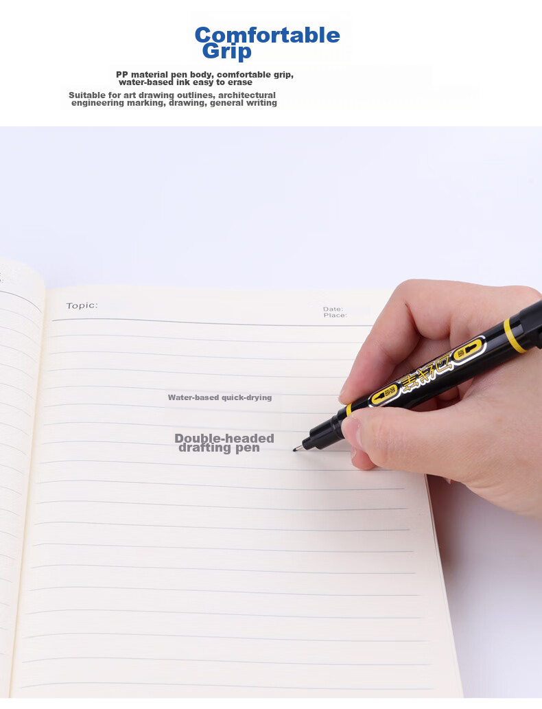 BAOKE MP2906 Double-Ended Water-Based Fine Liner Pen for Art Drawing, Black, 12 Pens/Box 7