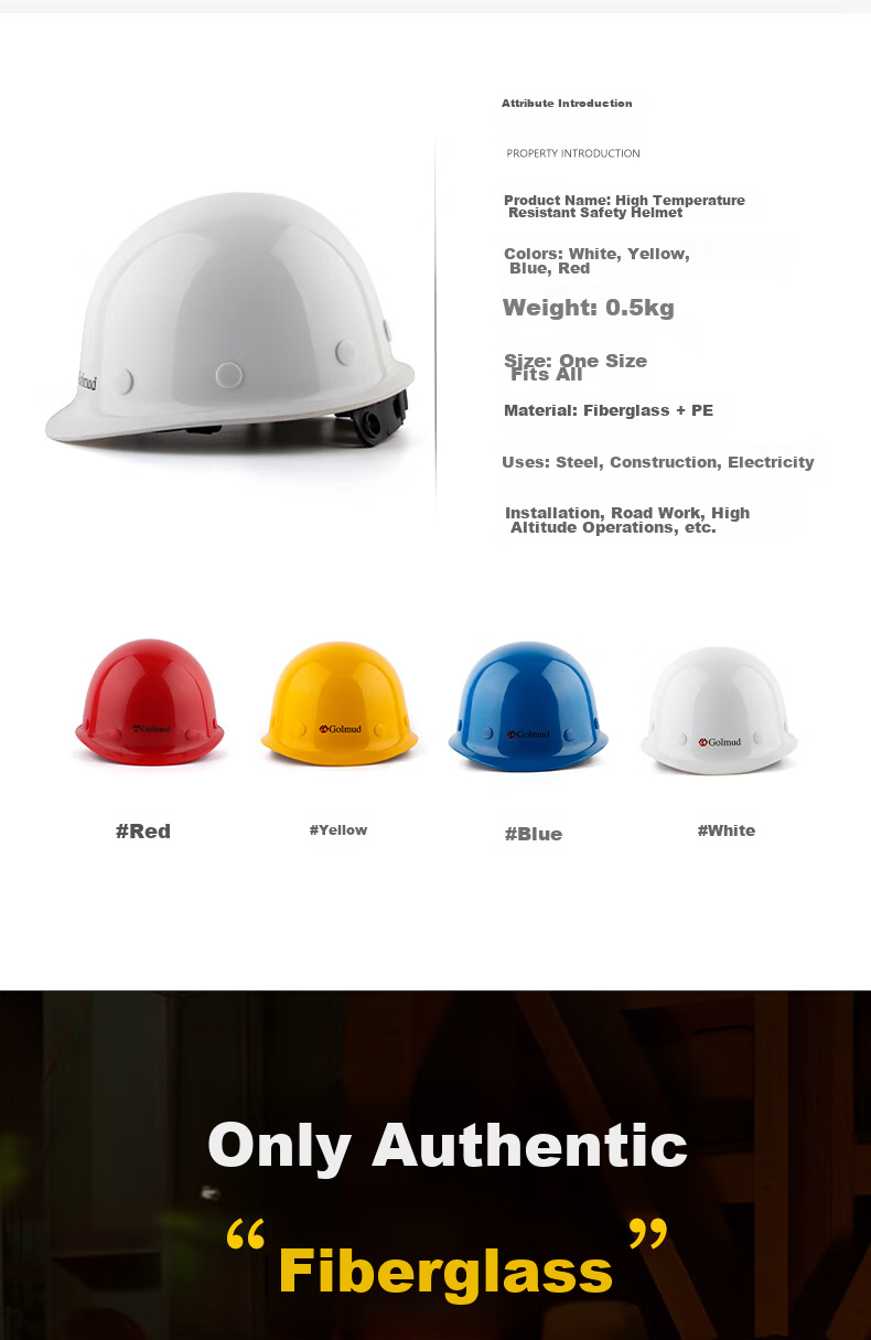 Geermu Safety Helmet, Round Top Hard Hat for Construction Workers, Fiberglass GM737 White 1 Piece Helmet 5