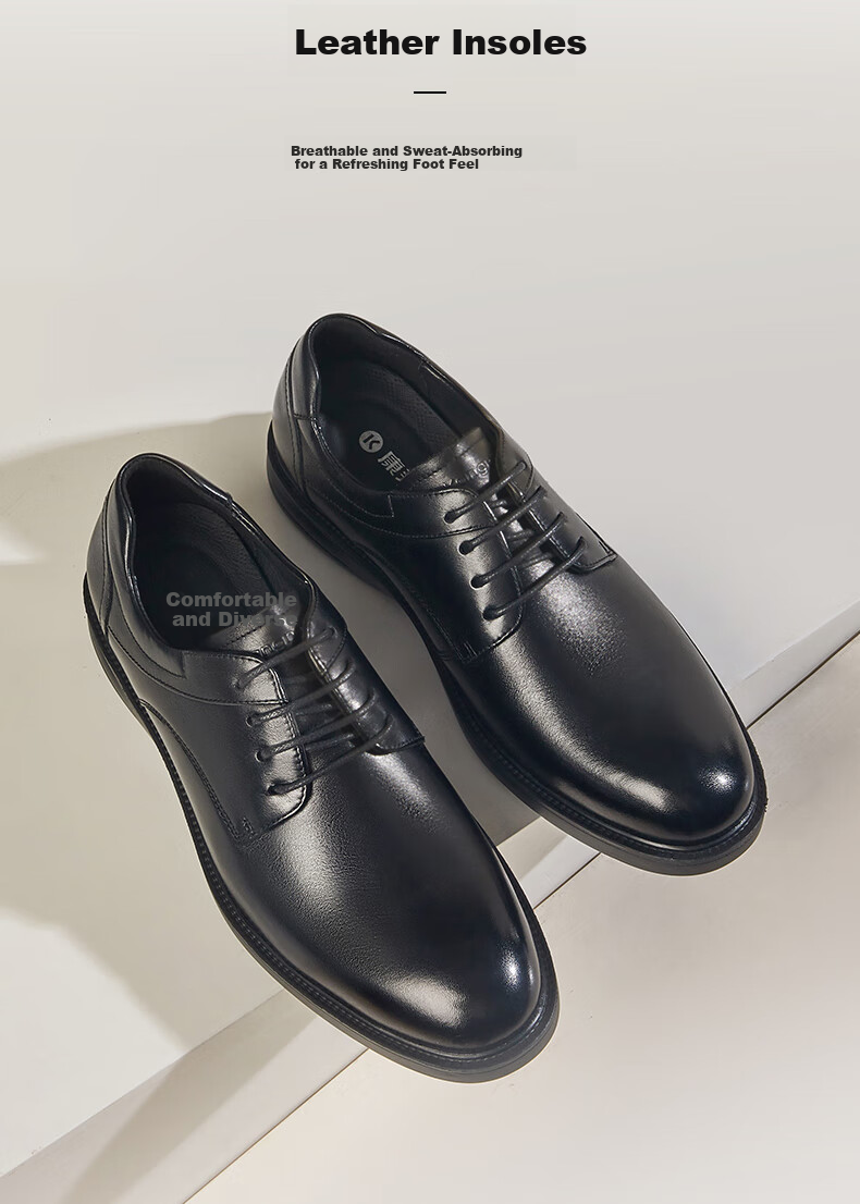 Kangnai Casual Leather Shoes, Autumn New Style Men's Work Business Derby Shoes, Soft Cowhide Comfortable Leather Shoes, Black, Size 38 6