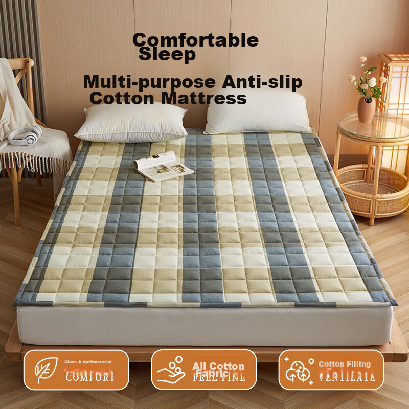 Wuyinliangpin 100% Cotton Mattress Pad, Xinjiang Cotton Bed Cover with Pure Cotton Fabric, Foldable Home Use Mattress Topper, 1.5x2 Meters