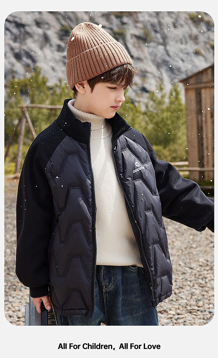 ASK JUNIOR Boys' Down Jacket Autumn Winter Warm 90% Down Raglan Sleeve Zip-up Coat Black 160cm 11