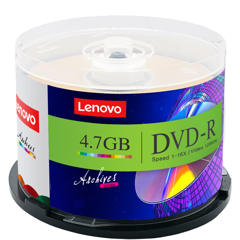 Lenovo DVD-R Discs, 16x Speed, 4.7GB Blank Discs, Archive Series, 50 Pieces in A Barrel, Video Backup, Stable Burning, Long-Term Preservatio