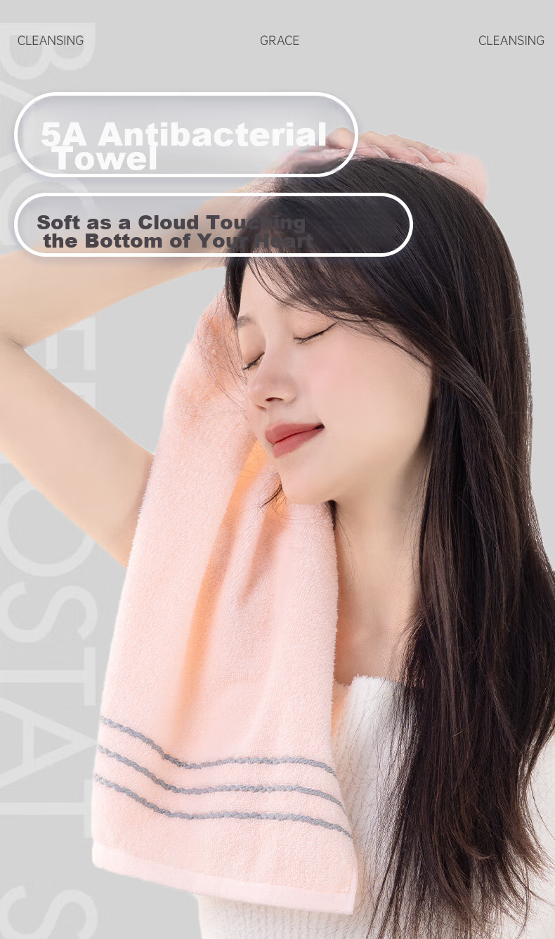 Grace 7A Antibacterial Pure Cotton Face Towel Soft Skin-Friendly Absorbent Xinjiang Cotton Adult Home Sports Blue+Pink 1