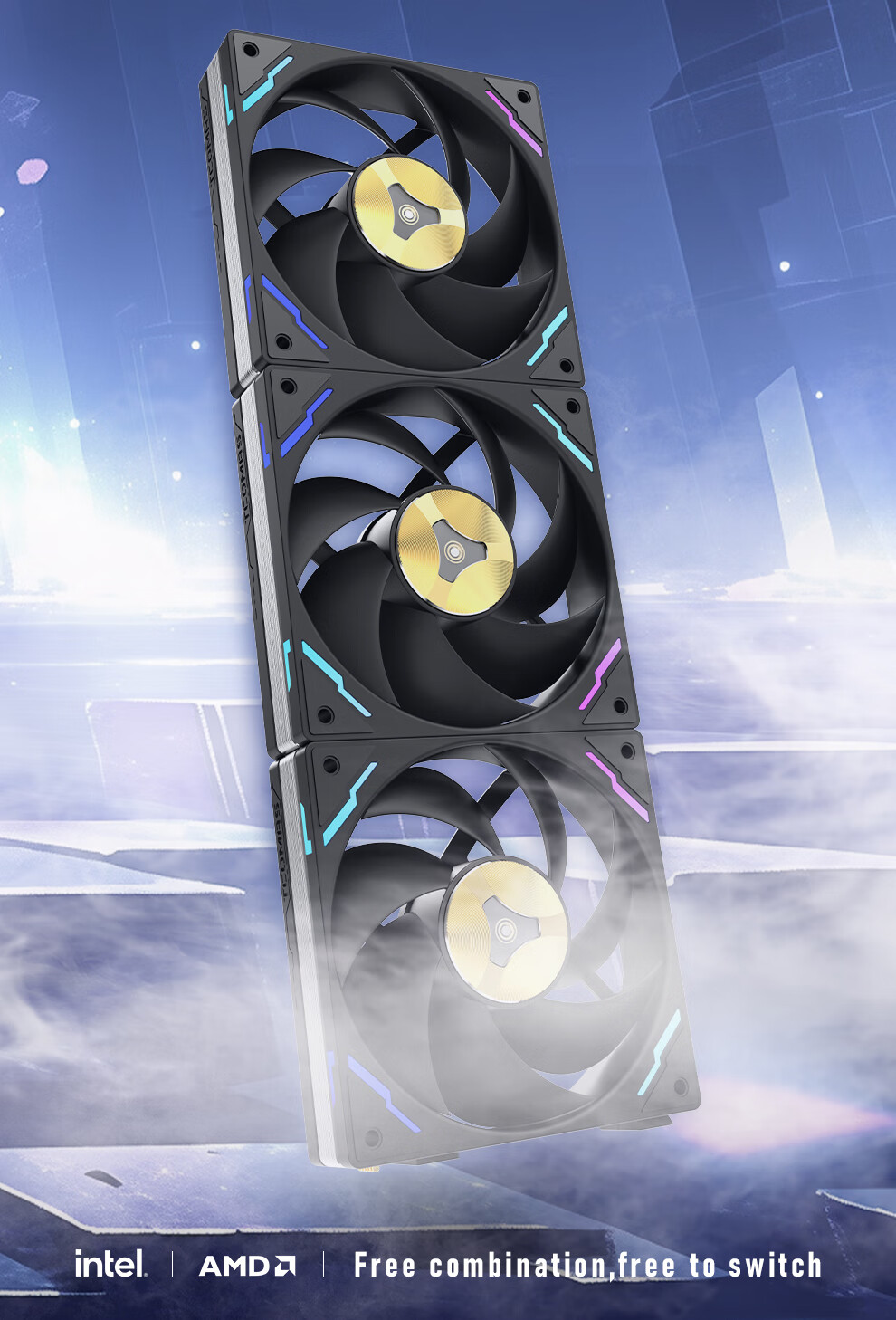 TCOMAS Titanium Zirconium FC700PRO High-Pressure Airflow Industrial-Grade Cooling Fan, Magnetic Attraction, Black, Three-Pack, 12cm (PWM Multi-Mode Adjustable / 3200 High Speed) 2