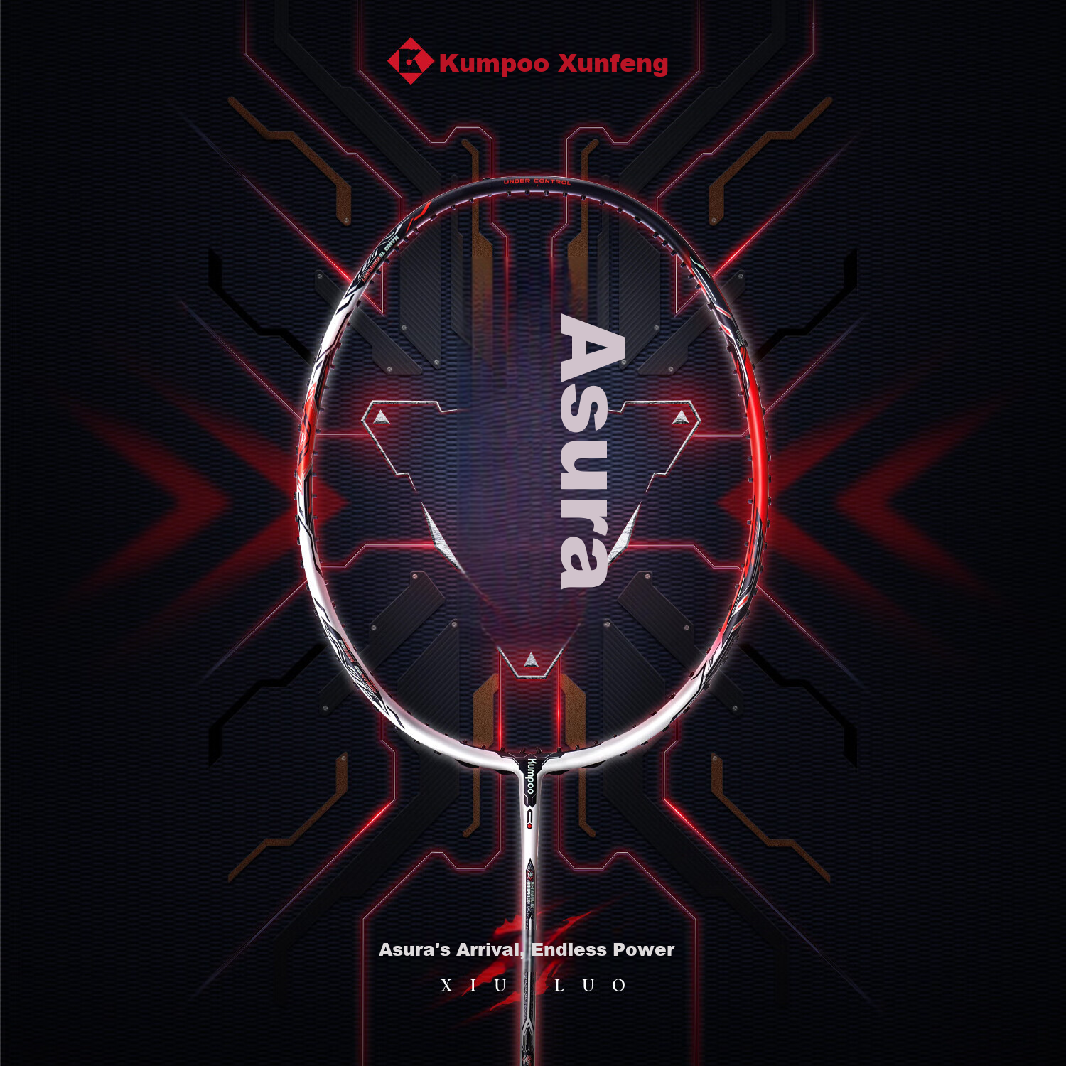KUMPOO Badminton Racket, Lightweight Shock-Absorbing, Carbon Solid Core, Double-Edged Composite Frame, Advanced Racket, Shuilo White/blue Unstrung Racket