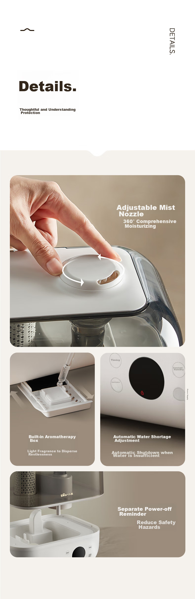 Bear [High-Temperature Sterilization] Humidifier, Home Bedroom Maternal And Infant Large Mist Air Humidifying Purifier, Office Desk Small Humidifier Aromatherapy Box JSQ-F50A1 12