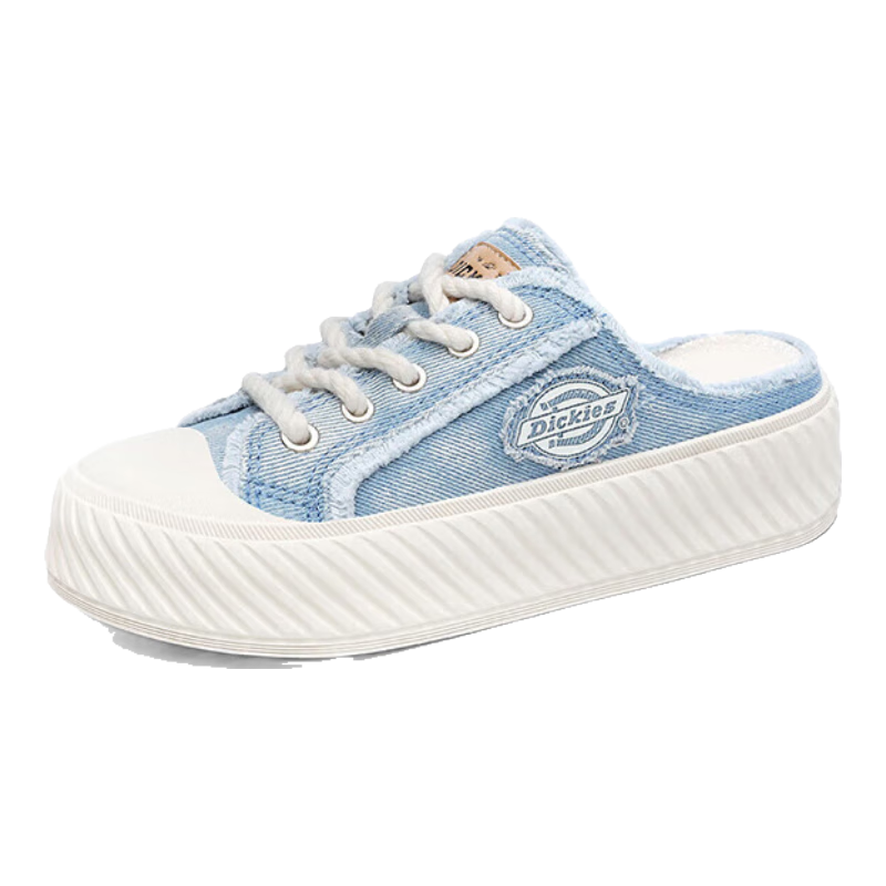 Dickies Slip-On Couple Canvas Shoes, Women's Casual Shoes, Flat Shoes, Lazy Half Slippers, Washed Blue, Size 36