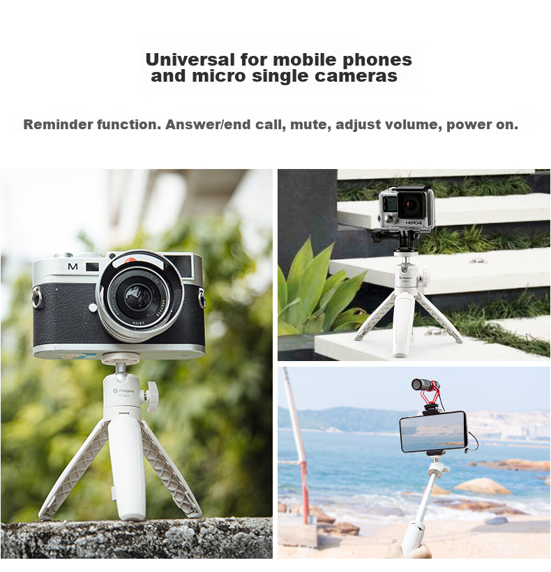Fotopro TL-601 Portable Mini Camera Mirrorless Tripod, Phone Desktop Stand, Live Streaming Vlog Extendable Selfie Stick, Phone Tripod, White 5