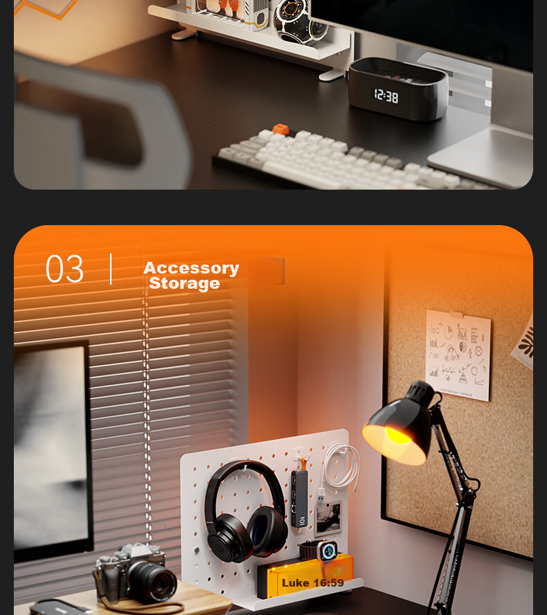 Songneng Pegboard, Desktop Organizer Shelf, Laptop Desktop Accessory, No-Drill Desktop Clip-On, Computer Accessory for Study Room And Office Desk, Creative Hook Accessory C-601B 7