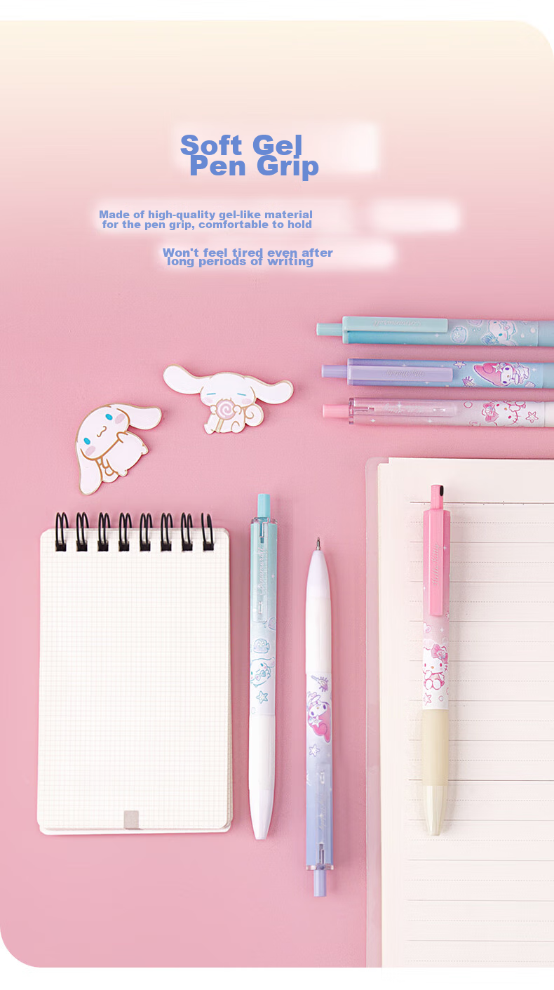 GuangBo & Sanrio Retractable Gel Pen, Stylish Cute ST Tip Exam Pen 0.5mm for Students Black Ink Pen 6-Pack Gift for Girls KT82169-6 6