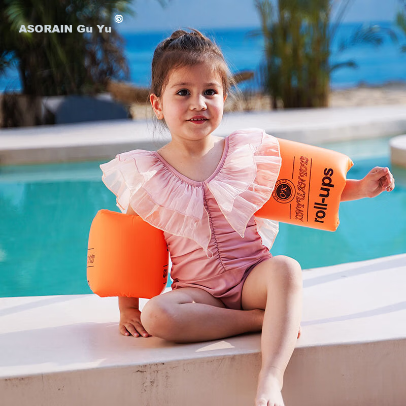 ASORAIN Adult And Children's Arm Rings, Swimming Double Air Chamber Safety Inflatable Buoyancy Float Rings, Kids Swimming Water Sleeves, Orange