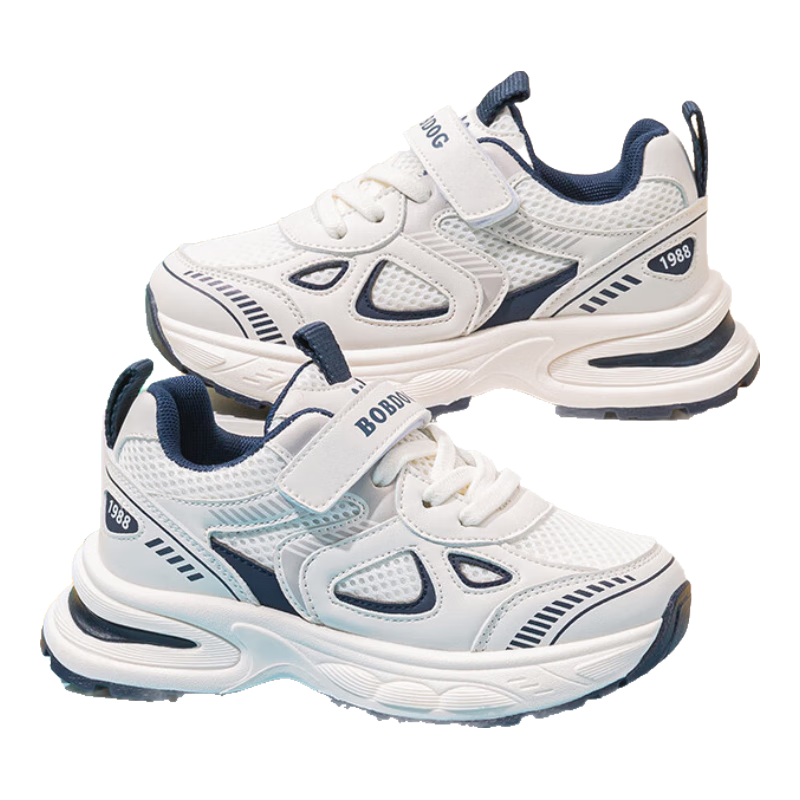 BOBDOG Children's Shoes, Autumn Boys' Sneakers, Mesh Upper, Soft Sole, Kids' Running Shoes, 102543081, Beige/navy Blue, Size 27