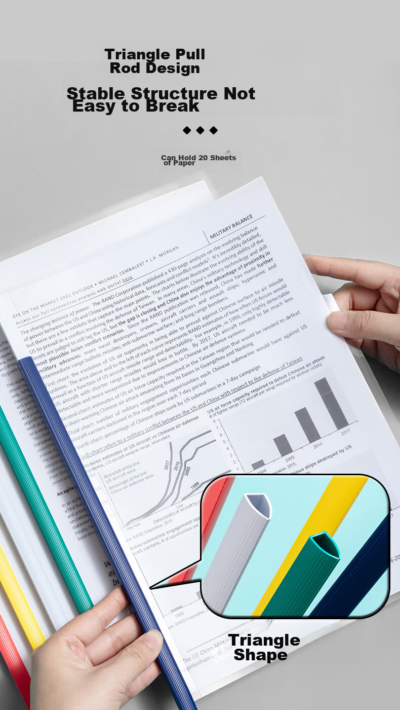 M&G A4/5mm Colored Triangular Pull Rod Binder Clip, Office Report Folder Pull Rod Clip Student Exam Organizer Document File Folder, Pack of 10 ADM94519 4