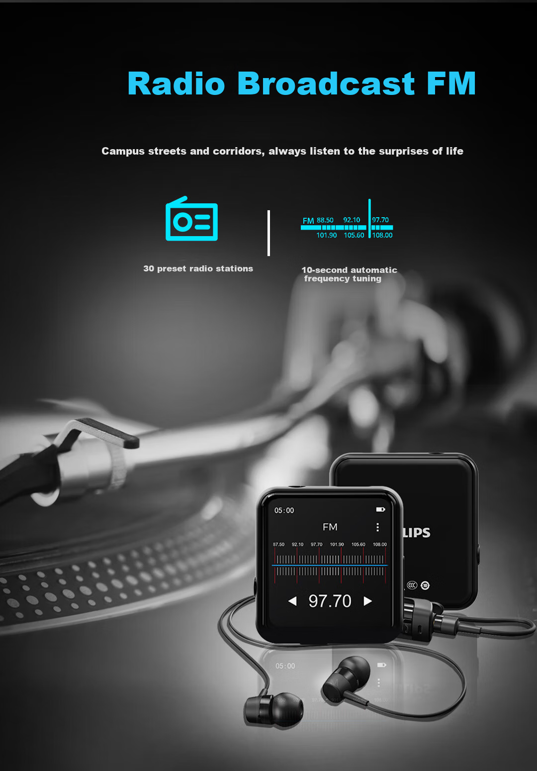 PHILIPS SA2301 MP3 Player, Portable for Sports, High School Student Dedicated Lossless Music Player, 32GB 7