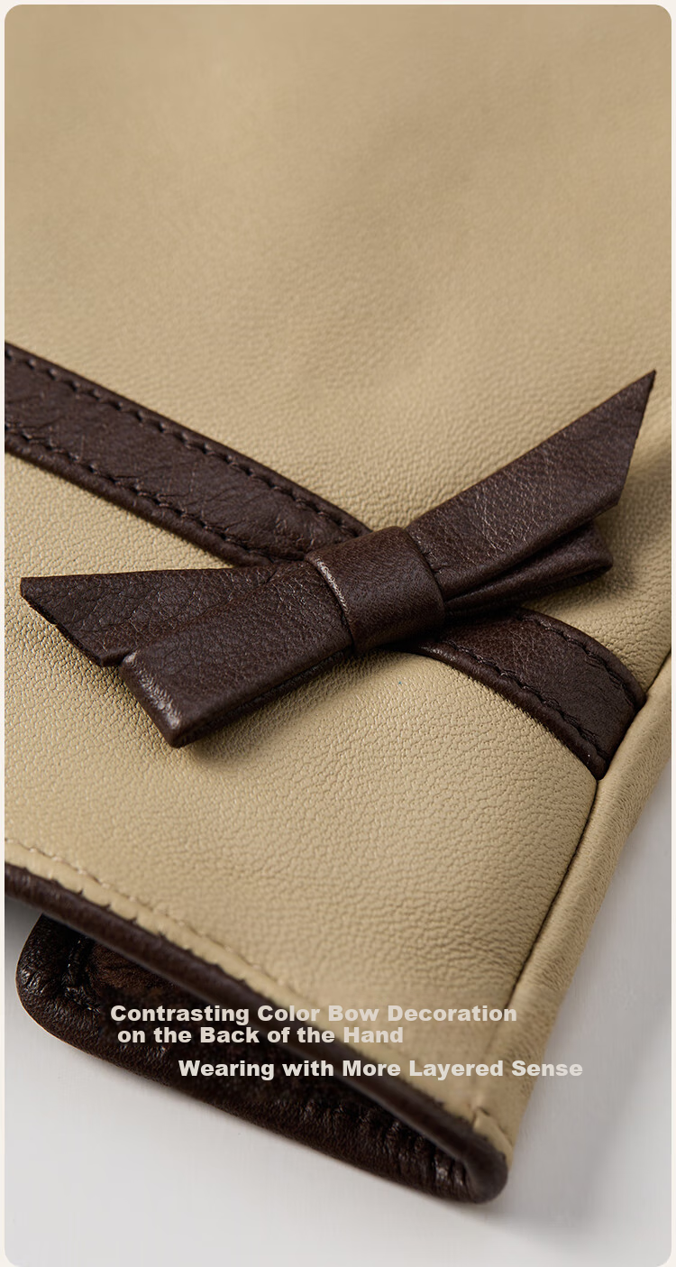 JIUMU Top-Layer Sheepskin Warm Genuine Leather Gloves for Women, Winter Fleece-Lined Windproof Cold-Resistant Gloves 2