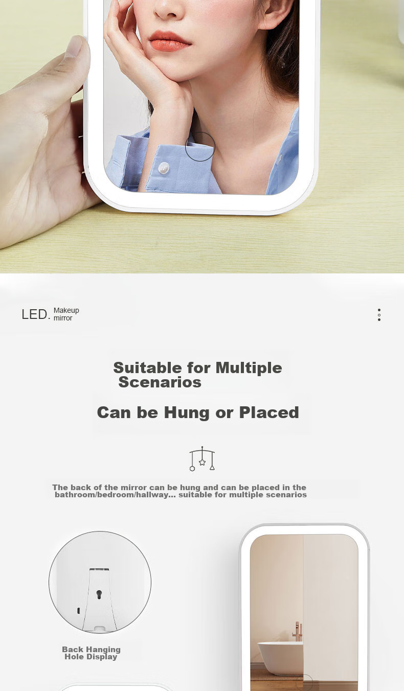 Meebordi LED Mirror with Light, Portable Folding Makeup Mirror for Students, Vanity Mirror, Illuminated Beauty Tool, Desktop Graduation Gift for Teachers, Pearl White 7