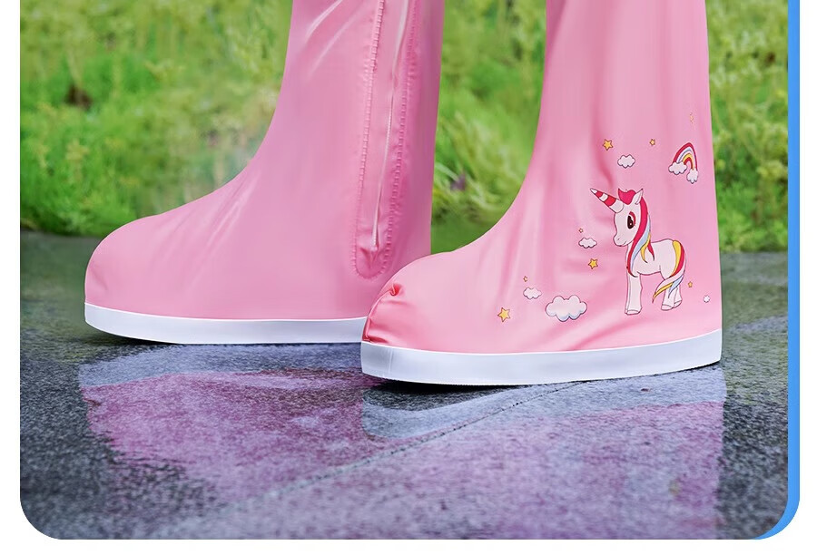 Zhengyu Children's Waterproof Non-Slip Rain Shoe Covers Thickened Rainproof Overshoes for Boys and Girls Elementary School Students 17