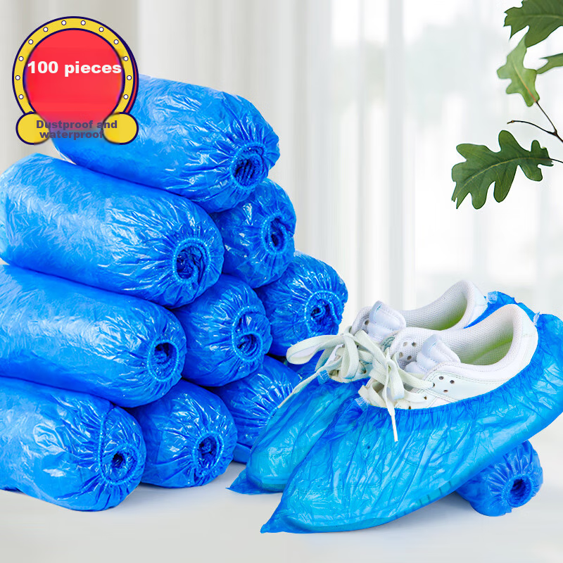 SHUANG YU Disposable Shoe Covers, 100-Pack, Dust-Proof Waterproof PE Foot Covers, Thickened Plastic Shoe Covers for Indoor Outdoor Home Use