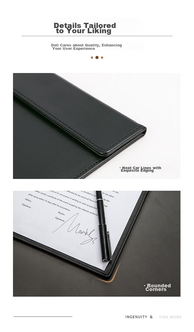 Deli A4 Magnetic Leather Conference Board Folder, High-Quality Leather Writing Pad Folder Writing Mat Meeting Magnetic File Folder Report Folder, Business Office Supplies, Black 64506 8