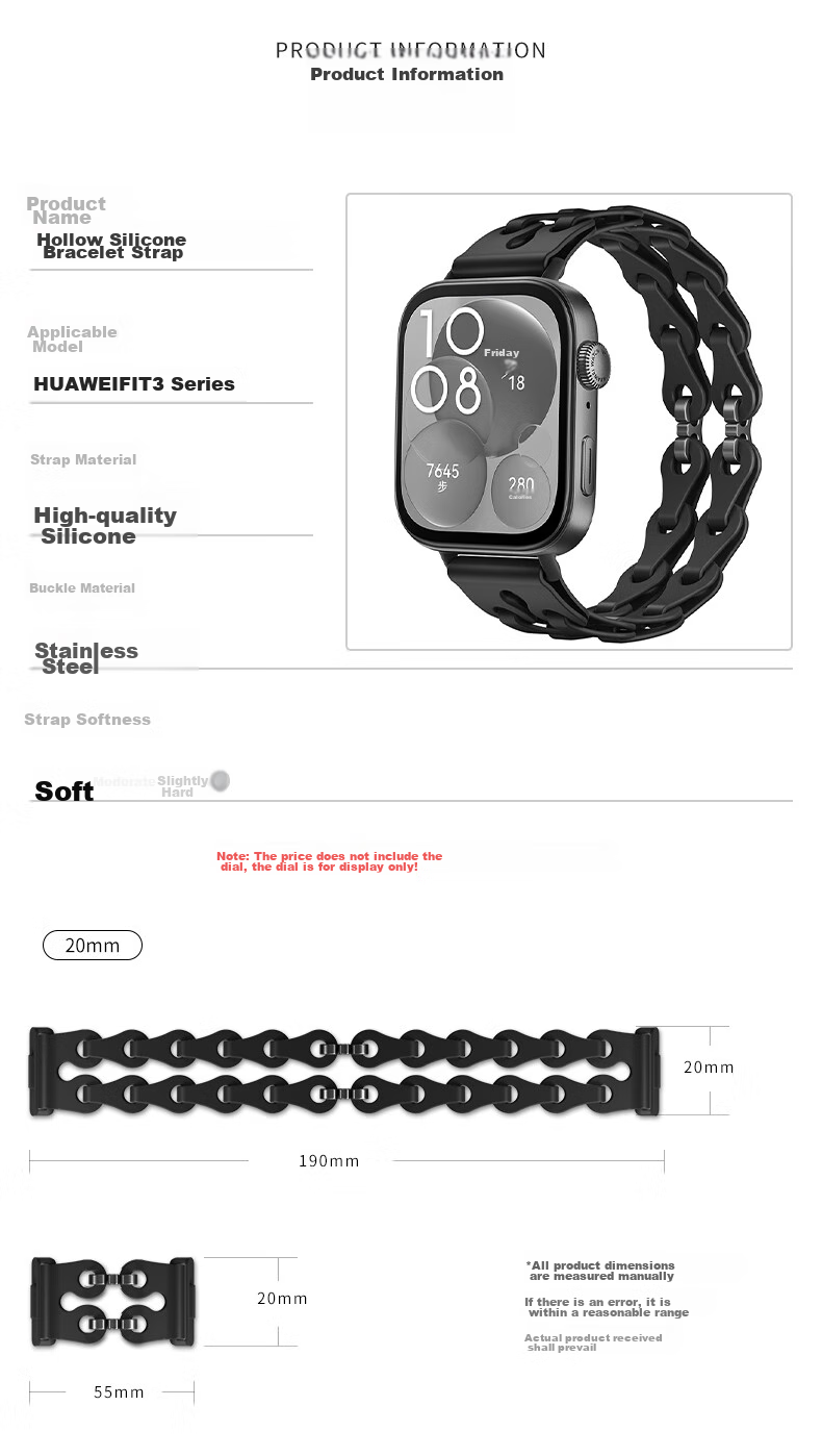 Binghong Suitable for Huawei Fit5 Strap, Fit5pro Huawei Fit4 Strap, Silicone Huawei Fit4pro Strap, Huawei Watch Fit3 Strap, Hollow Bracelet Watch Band 9