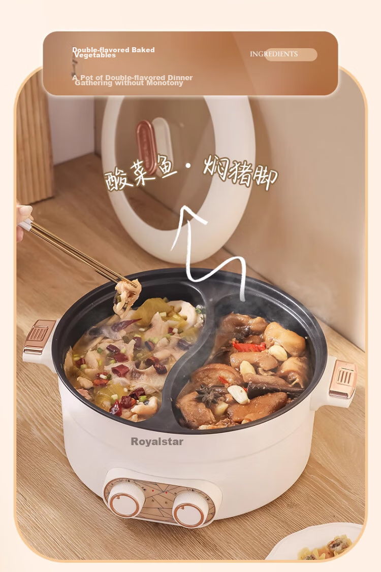 Royalstar Dual-Sided Electric Hot Pot And Wok, Multi-Functional Home Cooking Appliance, All-In Grill, Stir-Fry And Boil Function, 6L Large Capacity Non-Stick Electric Cooker RHG-136B(Y) 13