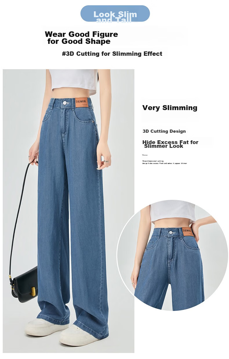 LangSha Laisail High-Waisted Tencel Jeans for Women, Summer Lightweight Ice Silk Wide-Leg Pants, Casual Loose Straight-Leg Trousers for Wome 12