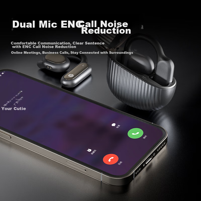 HP Bluetooth Headphones, Bone Conduction Concept True Wireless Open-Style, Music And Gaming Ear-Hook Headphones, Office And Sports Universal Noise Reduction, Metallic Gray