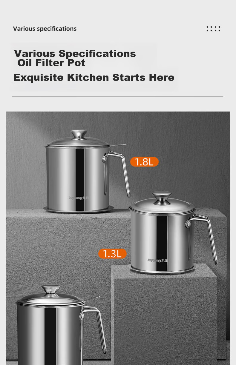 Joyoung Oil Dispenser, 304 Stainless Steel, Household Oil Strainer, Oil Storage Bottle, Kitchen Essential Tool, 1.8L 23
