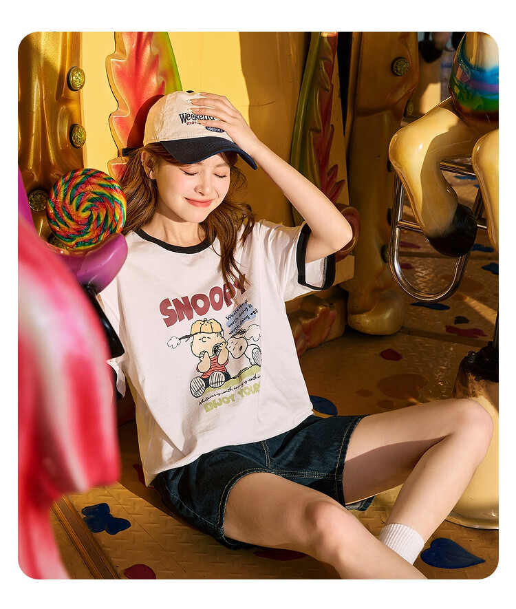 TonLion 2025 Women's Snoopy Colorblock Crew Neck Short Sleeve T-Shirt 15