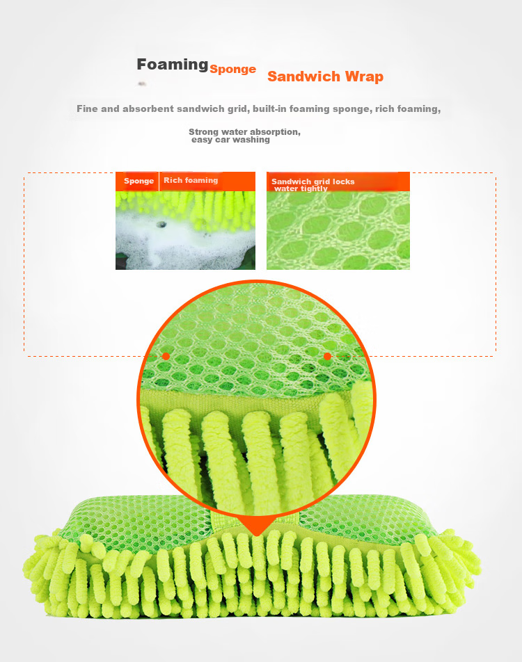 CarSetCity Large Chenille Car Wash Sponge, Car Washing Tool, Automotive Accessory, Gree 5