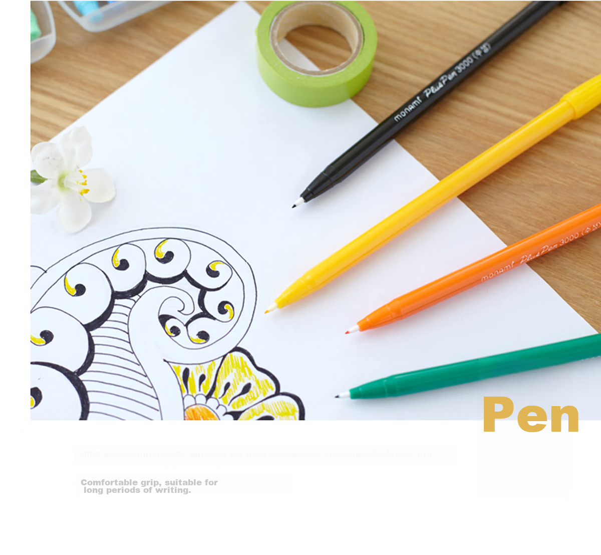 [Back to School Essential] Monami (Monami) New P3000 Fiber Pen, Water-Based Pen, Gel Pen, Outlining Pen, Journaling Pen for Students, Black, 12-Pack, 04008/04009-01 18