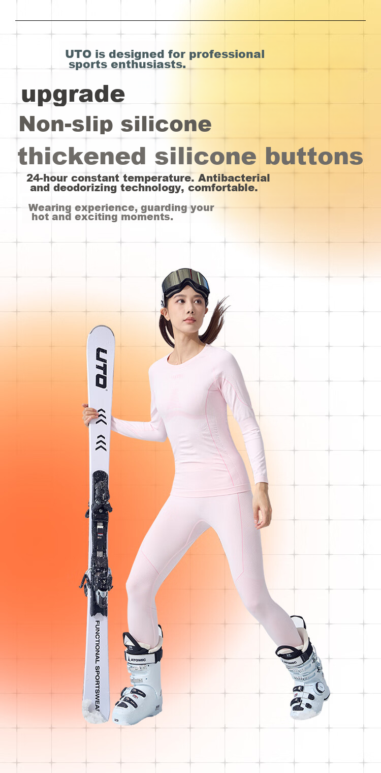 UTO Quick-Dry Women's Running Outdoor Sports Hiking Skiing Warm Base Layer Set, Bright White Blue, L 5