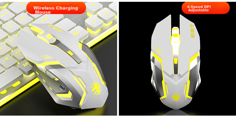 EWEADN X7S Wireless Keyboard And Mouse Combo, 108-Key Office Keyboard, Low-Profile Keyboard for Office, E-Sports Gaming, Universal for Desktop And Laptop Computers, Rechargeable Keyboard, White with Yellow Light 10