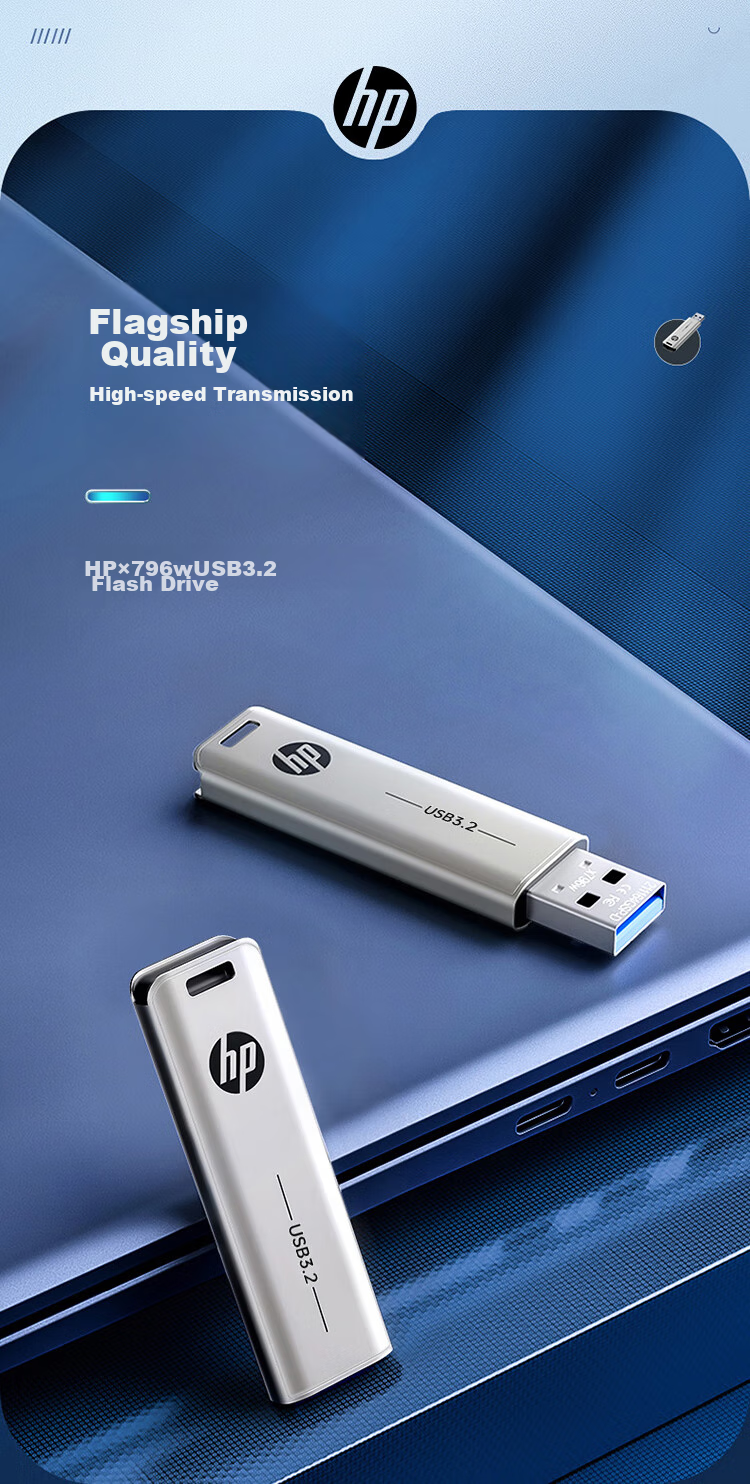 HP 32GB USB3.2 Flash Drive X796W, High-Speed Read And Write, Multifunctional for Study And Office, Computer And Car Metal USB Drive 5