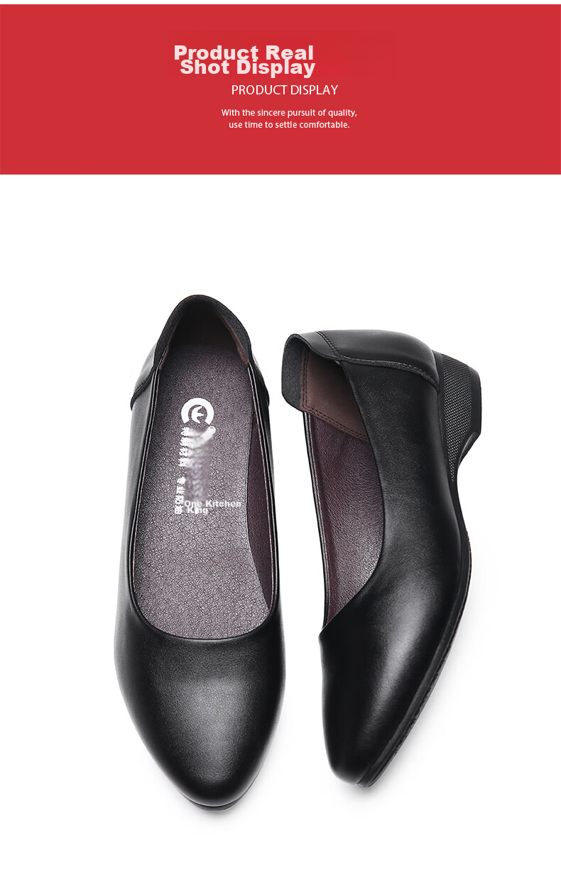 Chuwang Comfortable Leather Shoes for Women, Kitchen And Restaurant Waitress Work Shoes, Flat Spring And Summer Style 2002 Black Size 39 10