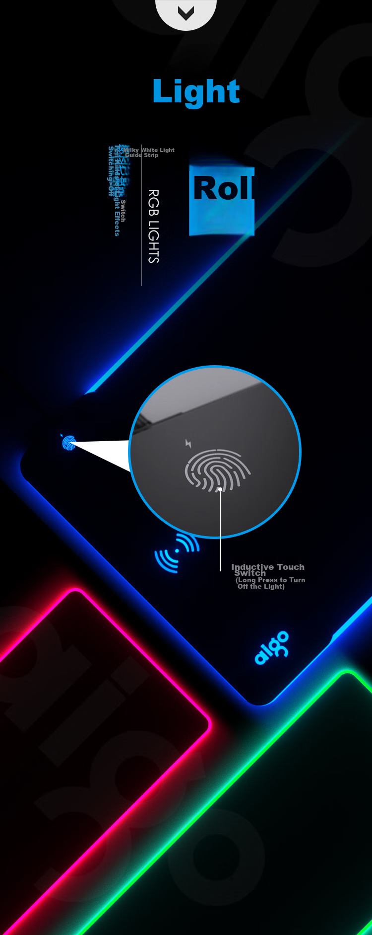 Aigo Mouse Pad Large Size, Magic Carpet G001, 15W Wireless Fast Charging, Rechargeable, RGB Lighting, Gaming Desk Mat 7