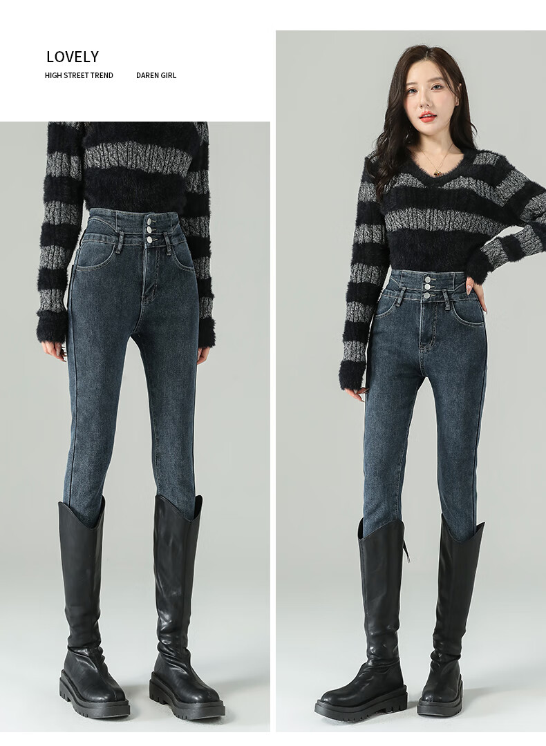 LangSha Three-Button High-Waist Skinny Jeans for Women 2025 Spring Autumn Thin Stretch Slim Pencil Pants 17
