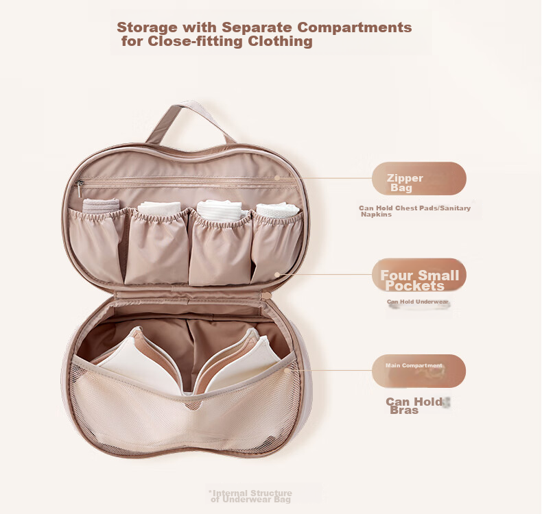 EACHY Underwear Storage Bag, Panties Travel Organizer, Bra Anti-Deformation Bag, Business Trip Chest Pads Storage Bag, Portable - Apricot Color 5