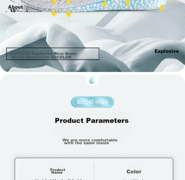 Warrior Height-Increasing Insoles for Men And Women, Invisible Sports Lift Inserts 5257 1.5CM [Blue] - Size 43-44 33