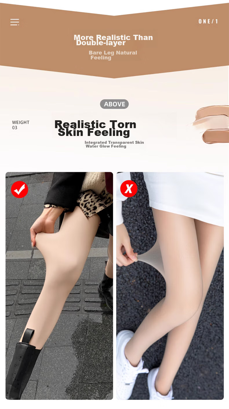 LangSha Plus Size Sheer Tights, Autumn And Winter Fleece-Lined Thickened Legless Miracle, Natural Feel for Curvy Women, Base Layer Pantyhose, Tights 4