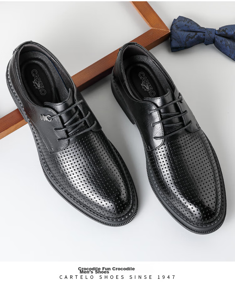 CARTELO British Trendy Plaid Formal Shoes for Men, Business Leather Shoes, Soft Cowhide Low-Top Men's Shoes 9541 Black 38 15