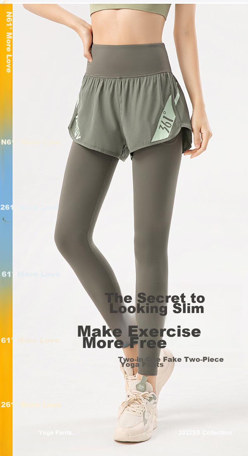 361° Women's Sports Pants, Fitness Leggings, Faux Two-Piece Yoga Pants, High-Waisted, Butt-Lifting, Slimming, Yoga Wear for Running 2