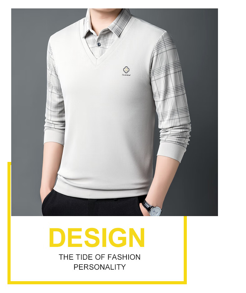 Pierre Cardin Men's Long Sleeve T-Shirt Spring Autumn Business Casual Two-in-One Polo Shirt Dark Gray XL 5