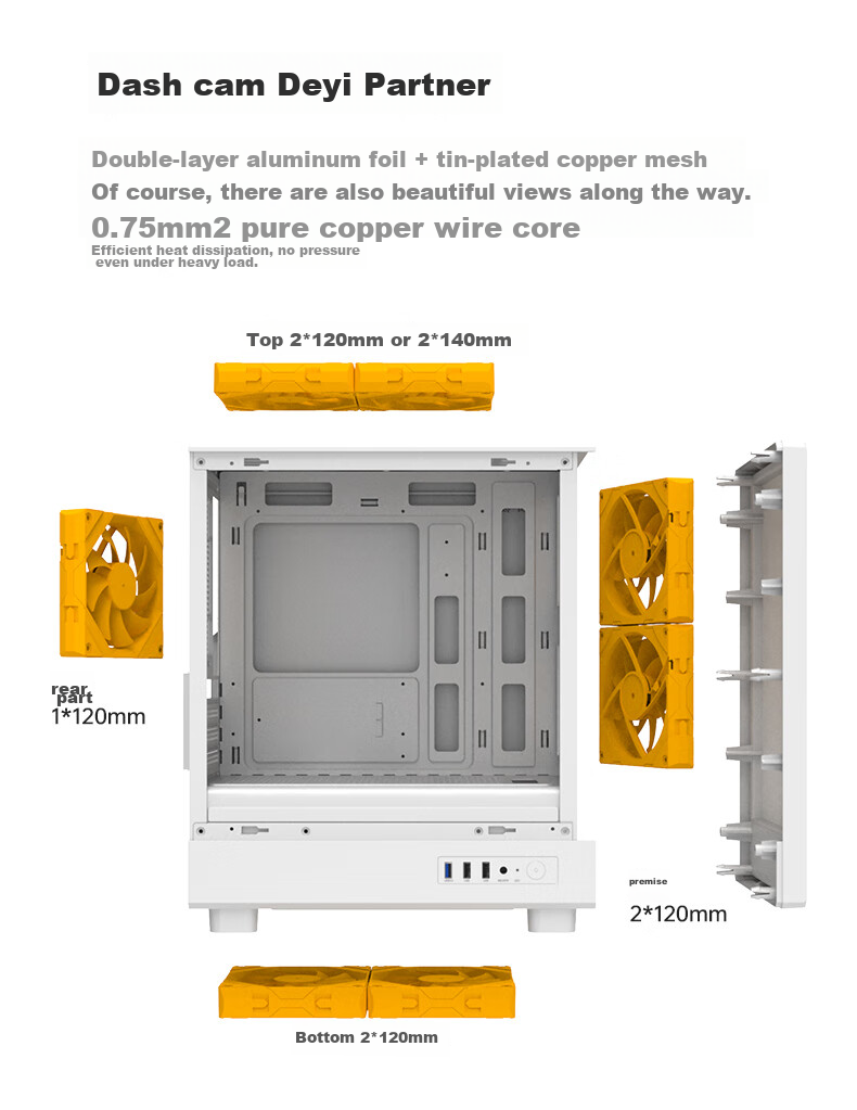 Golden Field Jianyu Jibai Wide Desktop Computer Case, Front Panel without Fan/fully Compatible with 240mm Water Cooling/M-ATX Motherboard/180mm Radiator Height Limit 5