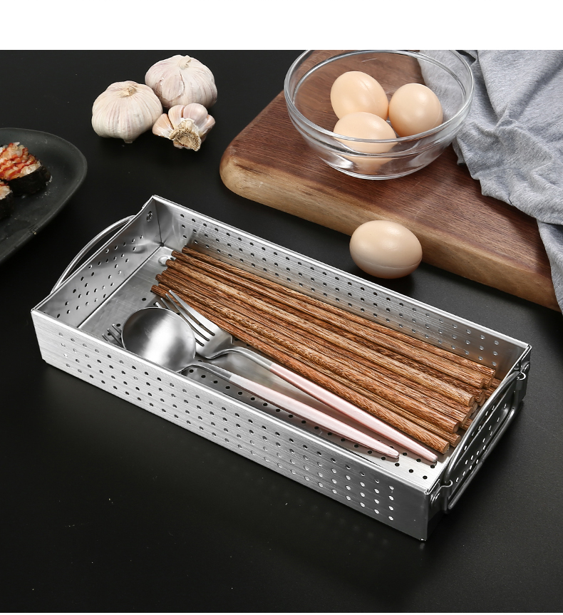 General's Kitchen 304 Stainless Steel Chopstick Box Disinfection Cabinet Spoon and Chopstick Storage Box Draining Rack Cutlery Storage Basket [Small Size] 6