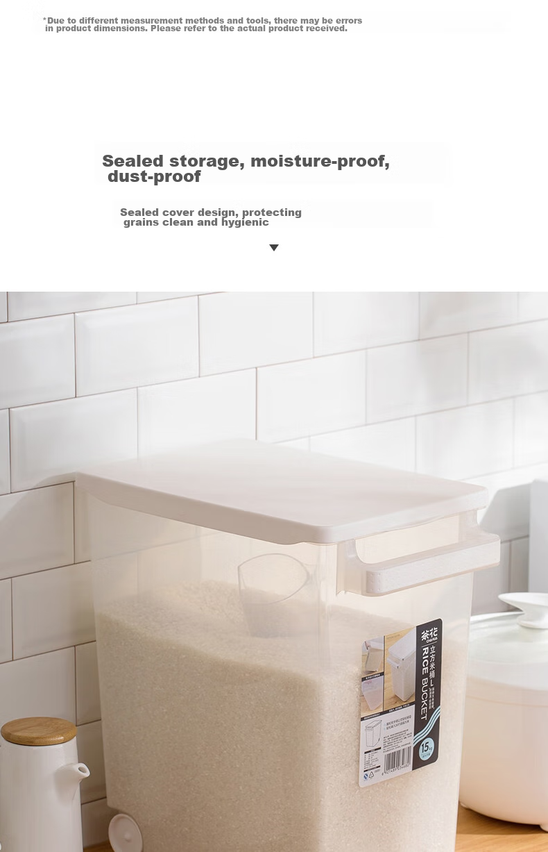 CHAHUA Kitchen Storage Container, Rice Bucket with Wheels, Moisture-Proof Sealed, PP Material, White, for Home Use, 10L Capacity 3