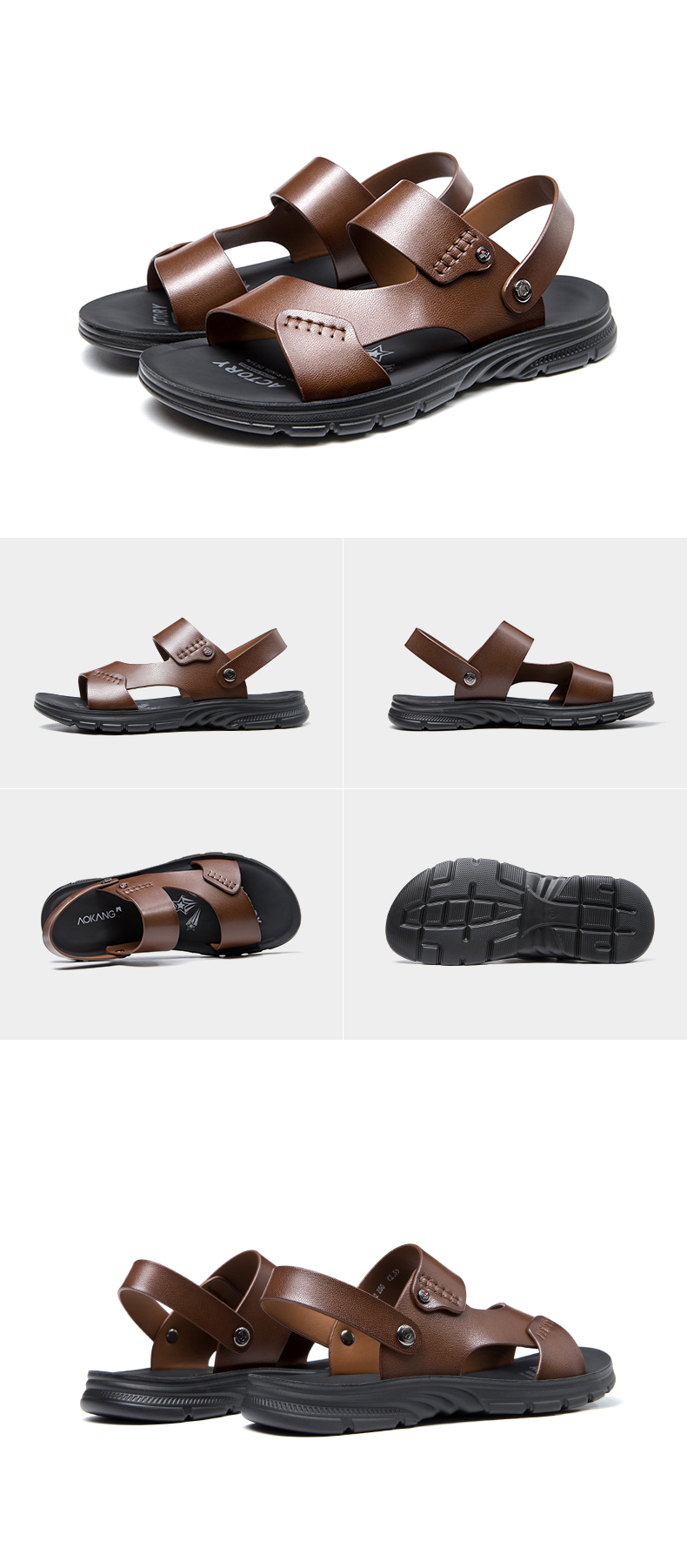 Aokang Official Men's Sandals, Summer Beach Shoes with Soft Soles, Comfortable And Breathable, Two-Way Wear, Men's Slippers, Casual Shoes, Black, Size 39 10